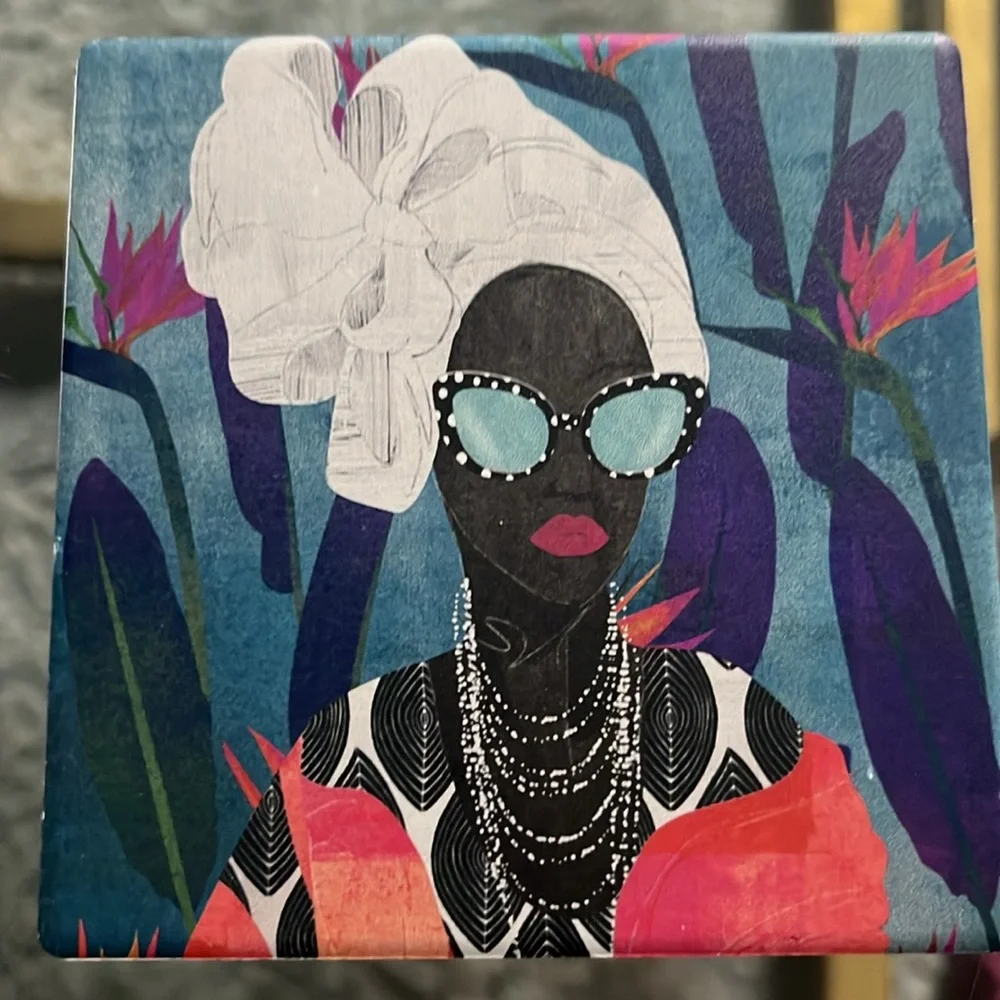 NWOT Set of 4 Modern Turban Woman Nikki Chu Tile Coasters